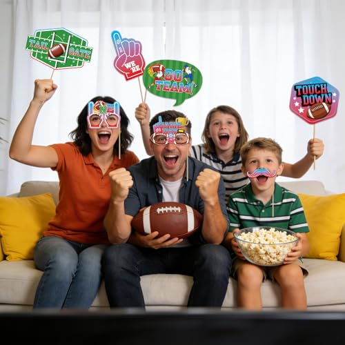 Super Football Party Decorations 2026 Photo Booth Props Set Include 1 Photo Booth Frame and 16 Photo Props Touch Down Supe...