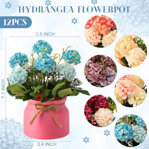Suncalla 12 Pcs Hydrangea Artificial Flowers in Vase Artificial Hydrangea Potted Small Fake Flowers Table Centerpiece Deco...