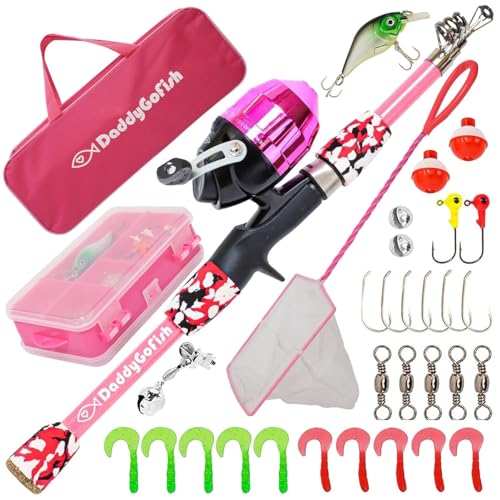 DaddyGoFish Kids Fishing Pole - Rod Reel Combo Tackle Box Starter Set - First Year Small Gear Kit for Boys Girls Toddler Y...