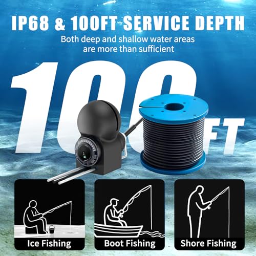5" Underwater Fishing Camera, 1080P Upgraded HD Lens Ice Fishing Camera with 12pcs IR Lights, 8000mAh Li-Battery, IP68 Wat...