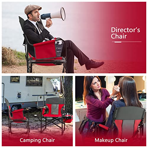 COSTWAY Folding Camping Chair, Heavy-Duty Director Chair Supports 400lbs for Adults with Side Table, Cooler Bag, Storage, ...