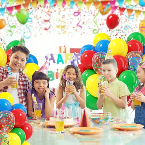 BAUANOOY Red Yellow Blue Green Balloons, 60pcs 12 Inch Latex BaIloons Colourful Confetti BaIloons for Baby Shower Carnival...