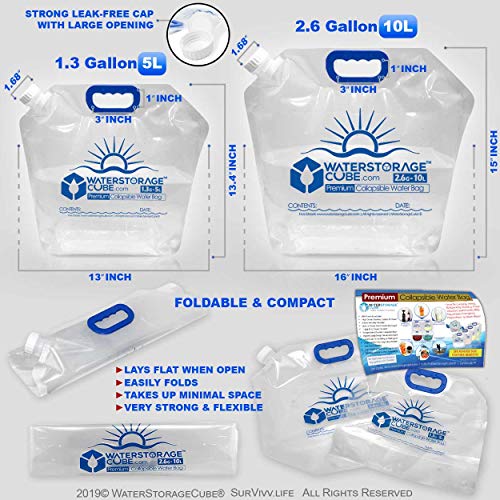 WaterStorageCube Premium Collapsible Water Container Bag, BPA Free Food Grade Clear Plastic Storage Jug for Camping Hiking...