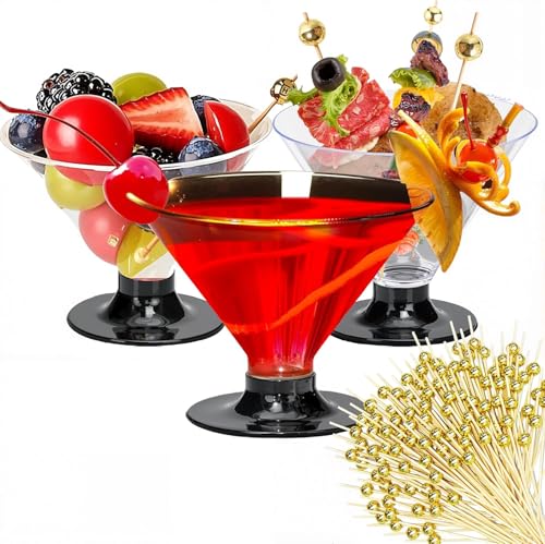 ZERUIDM 50 Clear Disposable Plastic Martini Glasses for Parties 5oz, with 100 Cocktail Picks Bundle, Martini Cups for Wine...