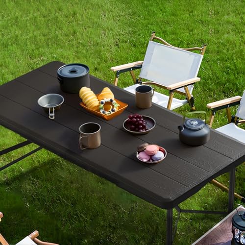 RootRise 4Ft Folding Table Adjustable Height Portable Folding Tables Heavy Duty 400 lbs Capacity, Wood Grain Tabletop for ...