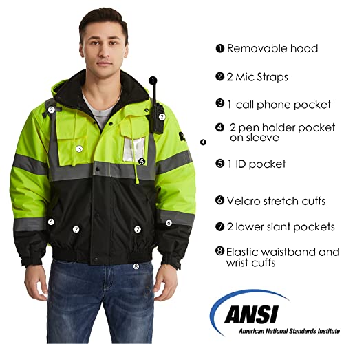 SKSAFETY High Visibility Reflective Jackets for Men, Waterproof Class 3 Safety Jacket with Pockets, Hi Vis Yellow Coats wi...