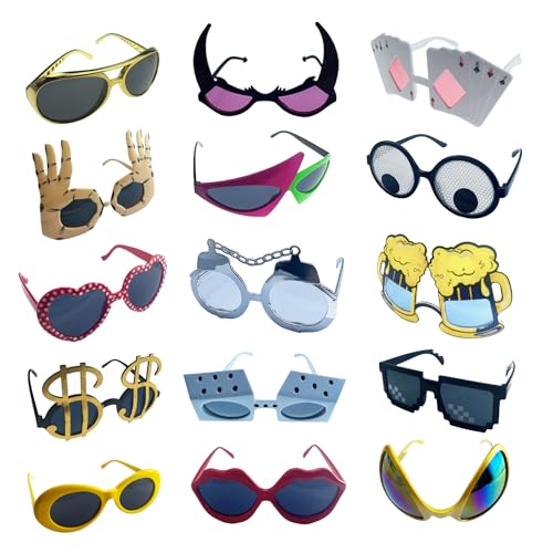 HEYTOP 16 Pack Funny Sunglasses Novelty Party Glassses Masks for Adults Cool Shaped Funny Party Eyeglasses, Photo Booth Pr...