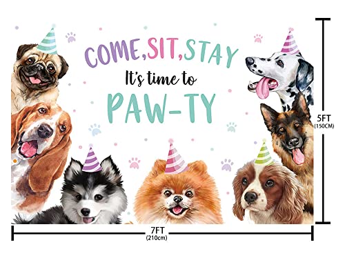 MEHOFOND 7x5ft Puppy Dog Birthday Party Decorations Backdrop Pet Doggy Party Photo Backdrop It's Time to Paw-ty Banner for...