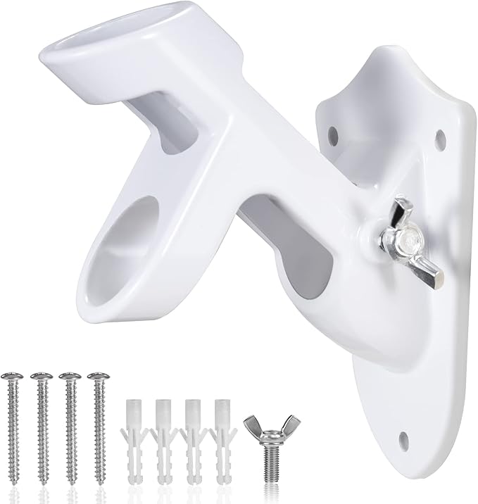 Flag Pole Holder Brackets, BONWIN 1" Flag Pole Mounting Bracket with Hardwares for House Wall Mount, 1" Inner Diameter, Two Positions & Aluminium Alloy, Rust Free Coated (White - 1 Pack)