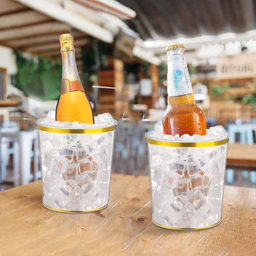 Acellegic 18 Pcs Ice Buckets Bulk, 6 Liter Plastic Round Ice Buckets with Gold Rim and Glitter, Disposable Storage Drink T...