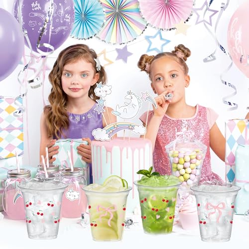 SYUCVQI 40 Pcs Cherry Plastic Cups Pink Bow Drinking Cups for Coquette Party Supplies 12oz Disposable Cup for Pink Cherry ...
