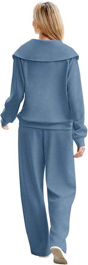 XIEERDUO Lounge Sets For Women 2025 Half Zip Sweatshirt And Wide Leg Sweatpant 2 Piece Outfits Sweatsuit Tracksuit