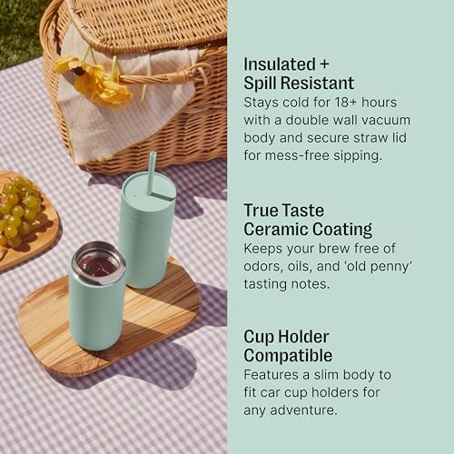 Fellow 16 oz Carter Cold Travel Mug for Water, Iced Tea, Coffee, Smoothies, Iced Coffee & more - Stainless Steel Vacuum-In...