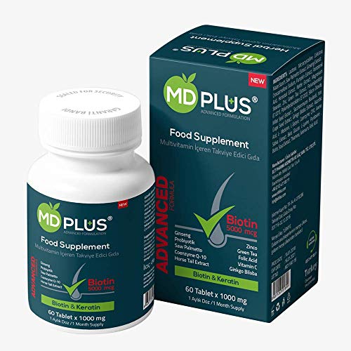 MD Plus Hair Growth Multivitamin Tablets (Biotin, Keratin & Saw Palmetto) - Designed for Hair Loss Treatment - Thickens Hair - Balances Diet to Help Block DHT