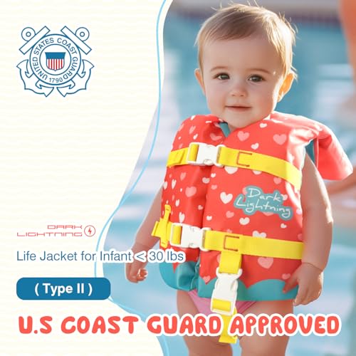 Dark Lightning USCG Approved Infant Life Jacket 0-30 lbs, Swim Vest for Baby/Toddlers 1-3 Year Old 20-30 lbs,Toddler Float...