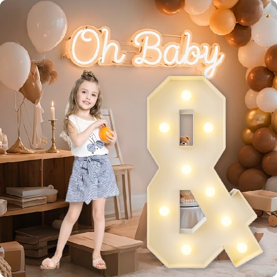 HXWEIYE Big Light Up Letters &，3FT Large Marquee Letters with lights, Mosaic Balloon Frame, Giant Baby Letter for baby shower Birthday Graduation Engagement Party Wedding Christmas Decor (Warm White)