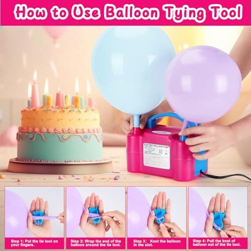 AGPTEK Electric Air Balloon Pump, 110V 600W Rose Red Portable Dual Nozzle Inflator/Blower for Party Decoration