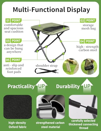 COMELY Portable Folding Chair for Outdoors: Heavy Duty Camping Stool for Adults, Compact Ultralight Collapsible Stools for...