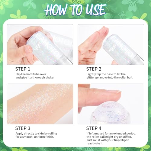 CAHOTO Green Rolling Glitter for Face Body & Hair, Roll-on Sequins for St. Patrick's Day, Sparkling Accessories for Christ...