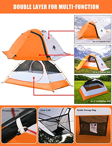 Foam Sleeping Pad + Backpacking Tent, Orange 2 Person 4 Season Tent & Foldable Camping Mattress Extra Thick Waterproof Ten...