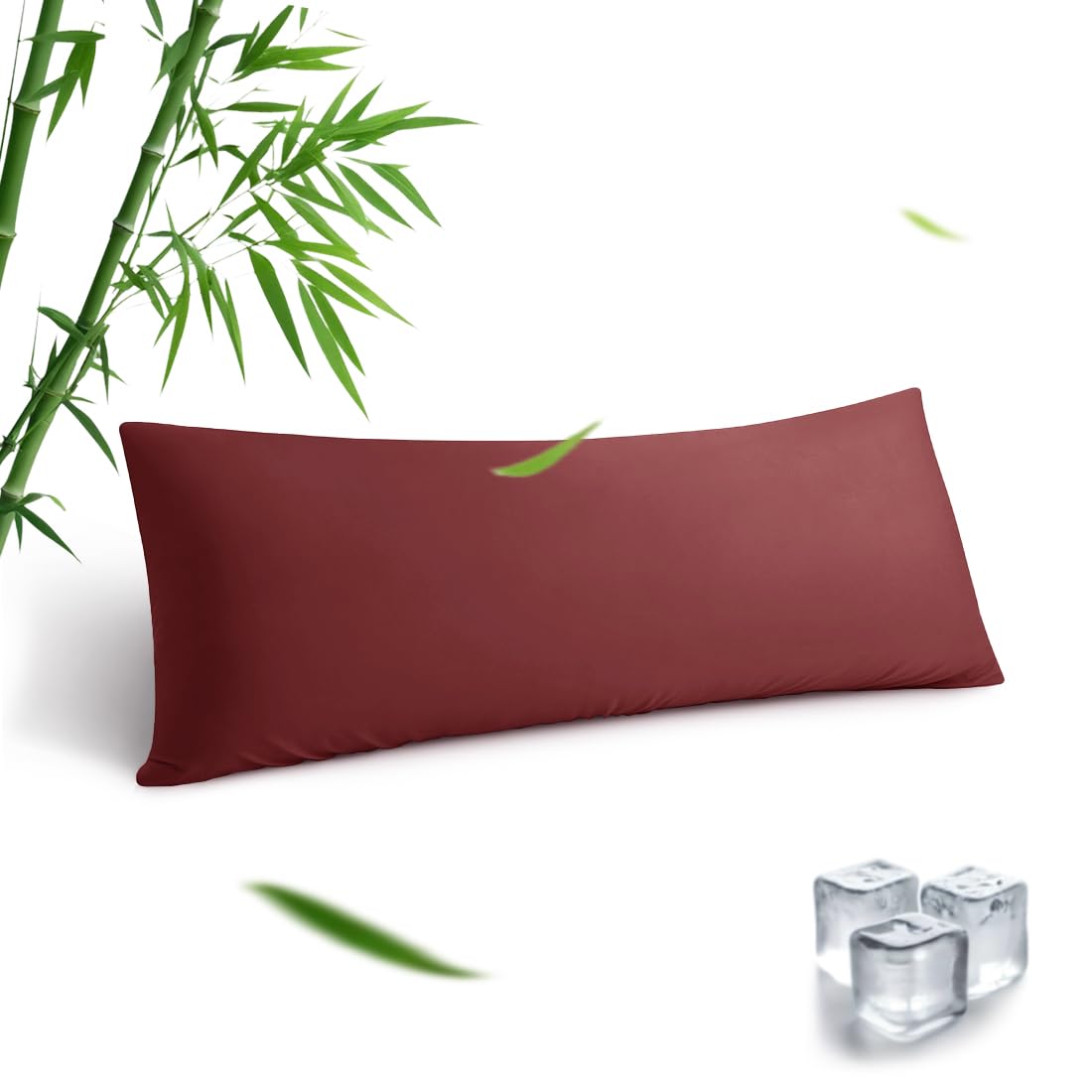 Body Pillowcase, Cooling Viscose from Bamboo Pillow Cover with Zipper Closure, Soft Moisture-Wicking for Hot Sleepers, Hair and Skin-Friendly, Burgundy, 1 Pack