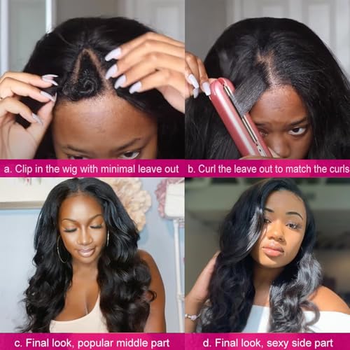 Body Wave V Part Wig Short Brazilian Virgin Human Hair Wigs For Black Women Thin Part Wig Glueless Clip In Half Wigs Upgrade U Part Wig Beginner Friendly No Sew In No Glue 24inch
