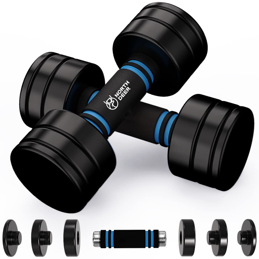 Northdeer Adjustable Black Coated Dumbbell Sets 20lbs Pair (10lbs/14lbs/16lbs/20lbs) with Foam Handles Home Gym Strength Trainging (20lbs×2)