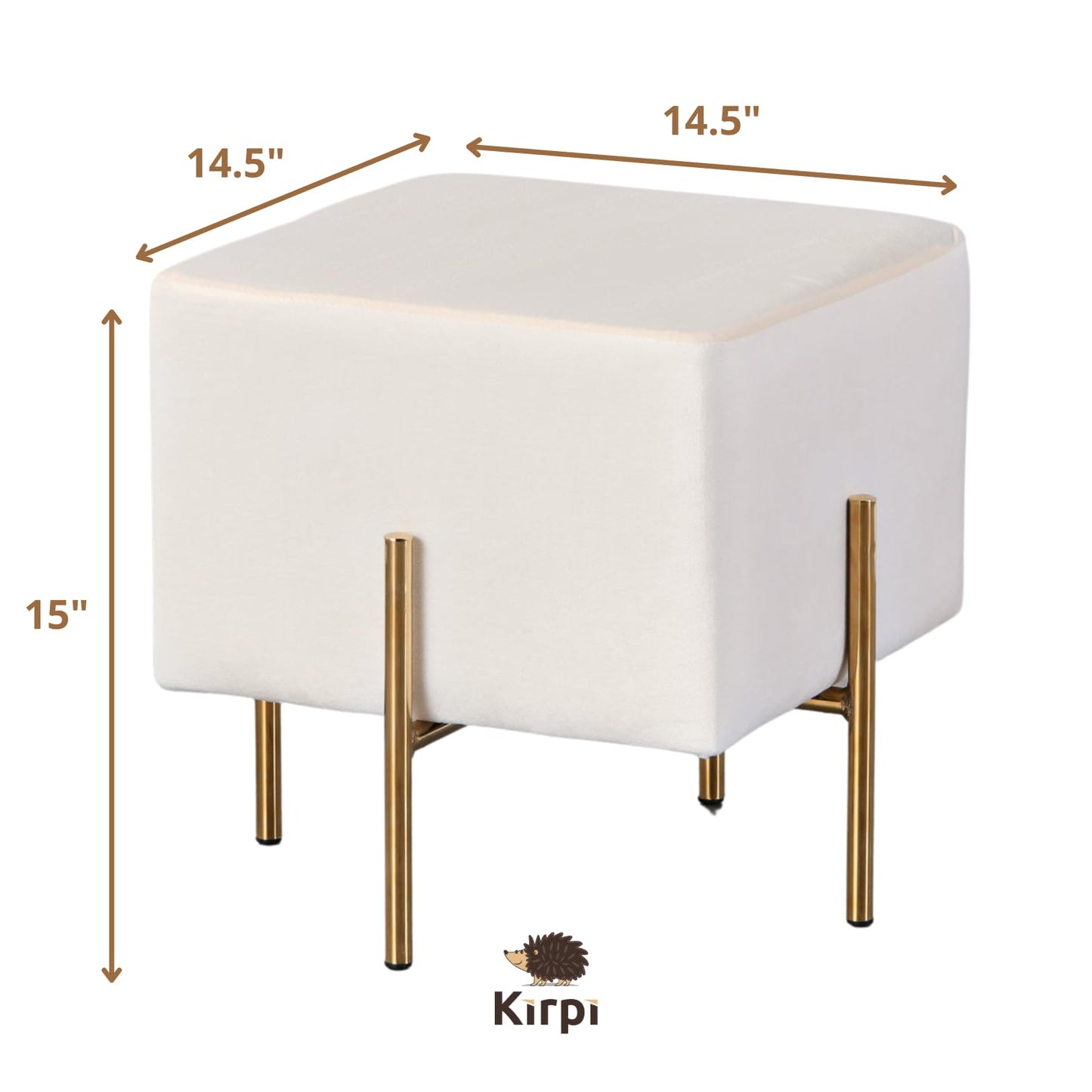 Kirpi Velvet Ottoman Set of 2, Cream Modern Gold Vanity Stool Square, Contemporary Foot Stool Ottoman, Upholstered Cube Foot Rest with Gold Metal Legs
