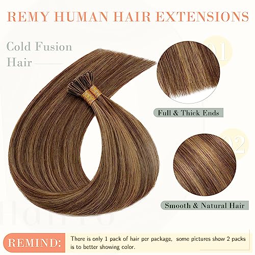 Hairro I Tip Human Hair Extensions Pre Bonded Fusion Hair Tipped Remy Hair Pieces Silky Straight Microlink Itip Keratin Stick Hairpieces For Women 22" 100 Strands 50g #4P27 Medium Brown&Dark Blonde