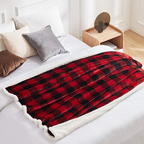 Touchat Sherpa Red and Black Buffalo Plaid Christmas Twin Blanket 60" X 70", Fuzzy Fluffy Soft Cozy Throw Blanket, Fleece ...