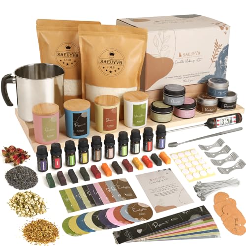 SAEUYVB Candle Making Kit - DIY Starter Soy Candle Making Supplies/Kit - Soy Wax, 10 Jars & Tins, 10 Pleasant Scents, Colo...