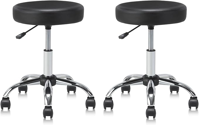 Set of 2 Round Rolling Stool Swivel with Wheels Adjustable Height Heavy Duty Wide Seat Drafting Stool Chair for Office Salon Massage Spa Medical Tattoo Beauty 2 Pack