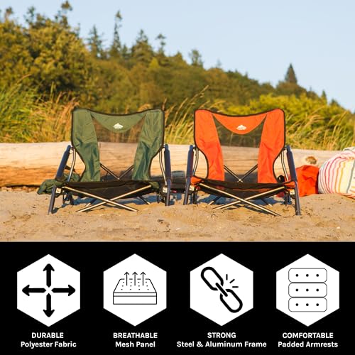 Cascade Mountain Tech Camping Chairs 2-Pack - High Back Chair with Headrest and Low Profile Folding Chair