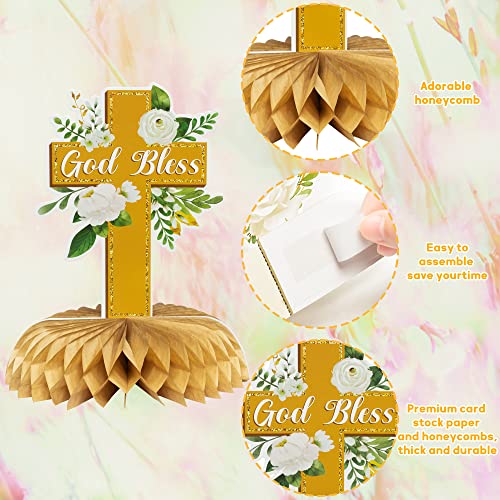 ANGOLIO White Gold Floral Honeycomb Centerpieces - 12Pcs Rose Greenery God Baptism Honeycomb Centerpieces Baby Shower Deco...