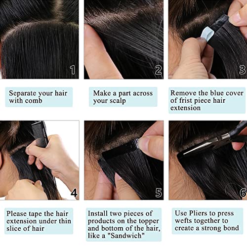 HUA Body Wave Tape in Hair Extensions 18 Inch 100% Human Hair 40PCS 100 Gram Reusable Tape ins Black Wavy Hair