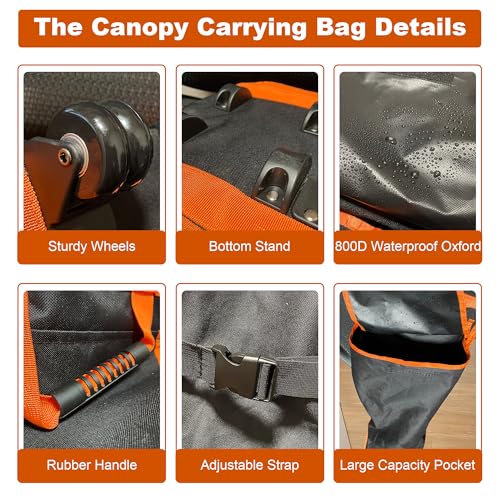 10 x 10 x 62 inch Canopy Tent Storage Bag Replacement with Roller Wheels & Handles, 800D Waterproof Large Heavy Duty Pop U...