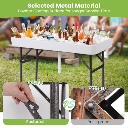 Giantex Folding Ice Table with Drain, 4 ft Portable Cooler with Removable Skirt, No Assembly, Fill and Chill Table for Foo...