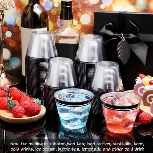 Skylety 100 Pcs Valentines Day Plastic Wine Cups 9 oz Disposable Clear Drinking Cup Wine Glasses Wedding Drinking Tumblers...