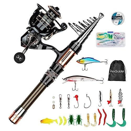 Fishing Pole Kit 6.89ft Carbon Fiber Telescopic Fishing Rod and Reel Combo with Spinning Reel Tackle Box Lures Hooks Line ...