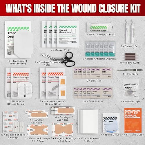 RHINO RESCUE Wound Closure Kit, 3 Types Butterfly Bandages with Bandages, Triple Antibiotic Ointment, Wound Closure Strip...