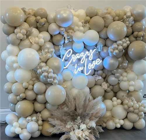 150pcs Sand White Balloons Different Sizes Pack, 18 12 10 5 Inch Party Balloon Garland Arch Kit Birthday Baby Shower Anniv...