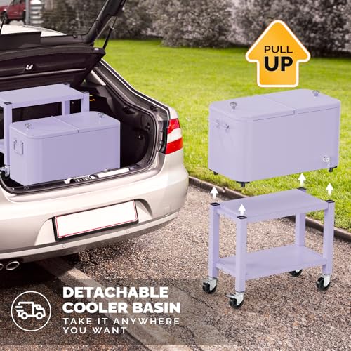 VINGLI Patio Cooler, Rolling Ice Chest on Wheels, Portable Patio Party Bar Drink Cooler Cart, with Shelf, Beverage Pool wi...