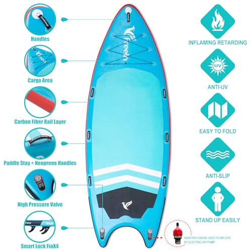 Freein 14’/15’/16’ Inflatable Team SUP, Extra Large Stand Up Paddle Board for Multi Person, Dual-action Hand Pump, Adjusta...