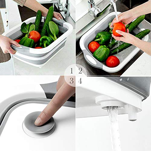 QiMH Collapsible Cutting Board - Foldable Multi-function Dish Tub - Washing and Draining Veggies Fruits Food Grade Sink St...