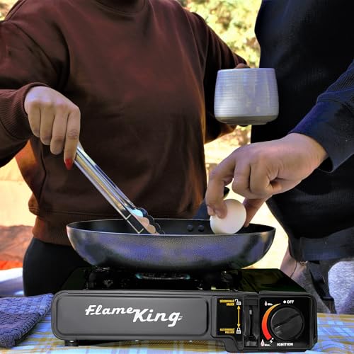 Flame King Dual Fuel Butane & Propane Gas Camping Stove with Single Burner, Portable and Great for Outdoor Cooking, Backpa...