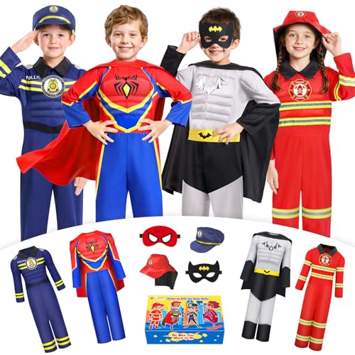 Jeowoqao Costumes for Kids Boys Dress up Clothes for Role Play, Boys Muscle Chest Dress up Costumes with Policeman, Firema...