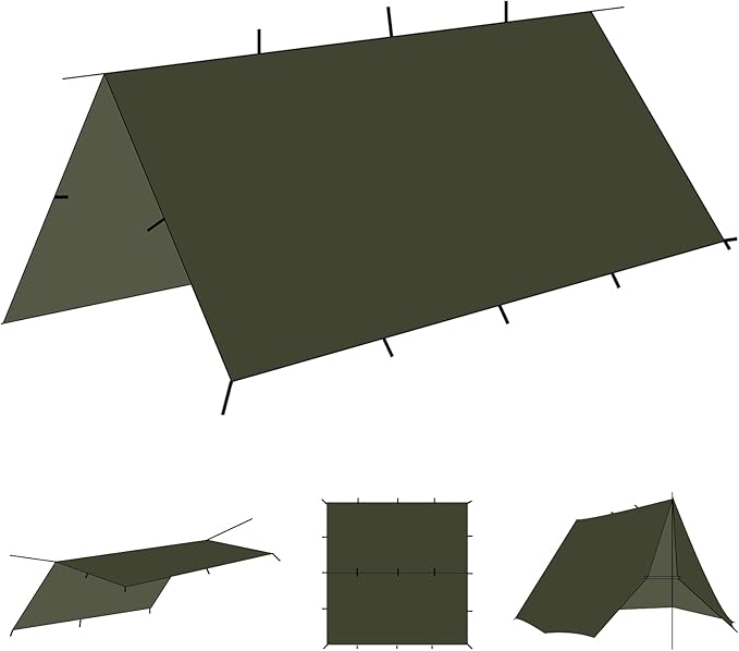 onewind 10×10 ft Camping Tarp, Multifunctional Awning Ultralight Waterproof Survival Tent Tarp Lightweight Hammock Rainfly...