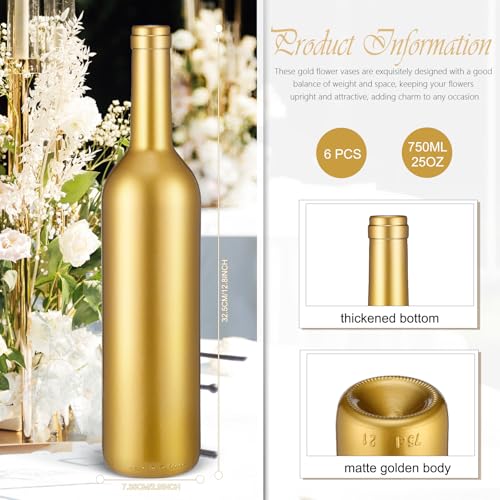 Wavwavw 30 Pcs 6 Set Gold Vase Flower Centerpieces for Wedding Table Glass Wine Bottle Flower Vase Candle Holder with Arti...