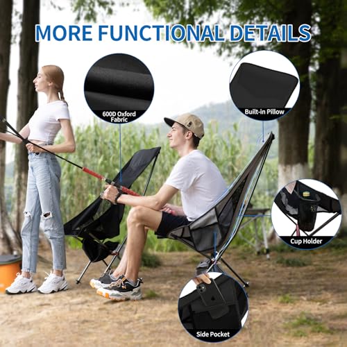 SHALLWE Camping Chairs, All Aluminum Frame Portable Folding Camp Chair for Adults, Heavy Duty High Back Collapsible with B...