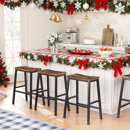HOOBRO Bar Stools, Set of 2 Bar Chairs, 23.6 Inch Saddle Stools, Kitchen Counter Seat with Footrests, Industrial Barstools...